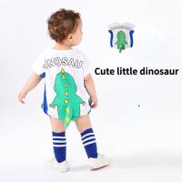 Qiletu new summer 0-3 years old infant baby triangle romper animal print cute super cute going out clothes  White