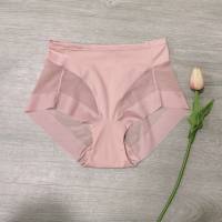 Sexy mesh mid-waist panties for women, seamless, comfortable, breathable, hip-lifting briefs, large size  Pink