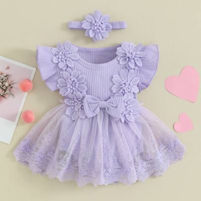 Abbigliamento per bambini estate nuovo stile neonata fiore pagliaccetto neonato pagliaccetto in maglia di pizzo tuta