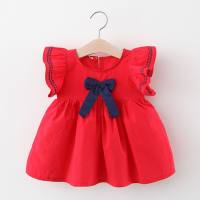 Verão novo estilo bebê menina estilo universitário saia mangas voadoras menina estilo coreano vestido saia infantil  Vermelho