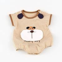 New summer newborn baby clothes cute puppy one-year-old baby clothes striped short-sleeved baby crawling clothes  Coffee