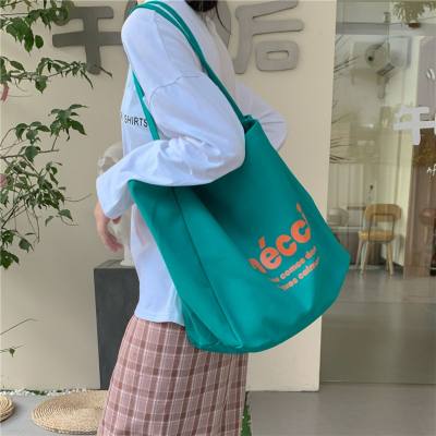 Large Capacity Canvas Bag Women Lazy Style Student Book Bag Letter Shoulder Bag Large Capacity Literary Tote Bag Handbag