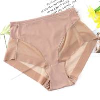 Sexy mesh mid-waist panties for women, seamless, comfortable, breathable, hip-lifting briefs, large size  Beige
