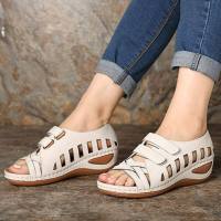 Large size women's shoes hollow Velcro large size wedge sandals  White