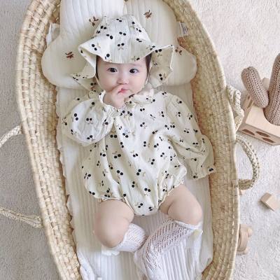 Neugeborenen-Overall im Frühlings- und Herbststil, langärmeliger Body aus reiner Baumwolle für Jungen und Mädchen, süßer Baby-Strampler, Krabbelkleidung mit Mütze