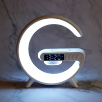 Bluetooth speaker, colorful atmosphere light, wireless charging clock, alarm clock all-in-one machine  White