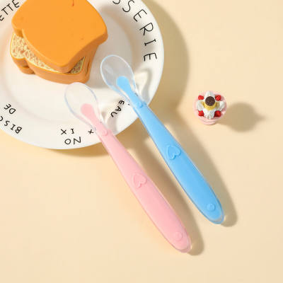 Children feeding sense warm rice spoon soup spoon baby training complementary food silicone tableware