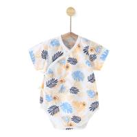 Baby short-sleeved bodysuit summer thin newborn clothes pure cotton boneless baby jumpsuit triangle crawling romper  Yellow