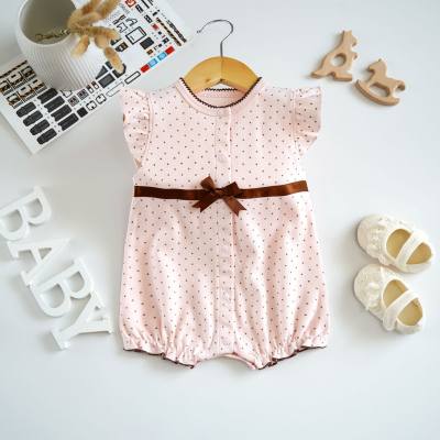 Summer baby short-sleeved jumpsuit summer crawling clothes small flying sleeve romper jumpsuit cotton cool pajamas
