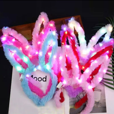 14 Lights Luminous Plush Rabbit Ears LED Lights Headband Children Girls Extended Flashing