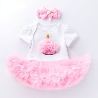 Neugeborene Babykleidung Babyrock Babygeburtstagsoutfit Kurzarmspielanzugkleid zweiteiliges Babymädchenkleid