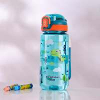 Cartoon trendy water cup portable outdoor large capacity student and child straw plastic water bottle 600mL  Green