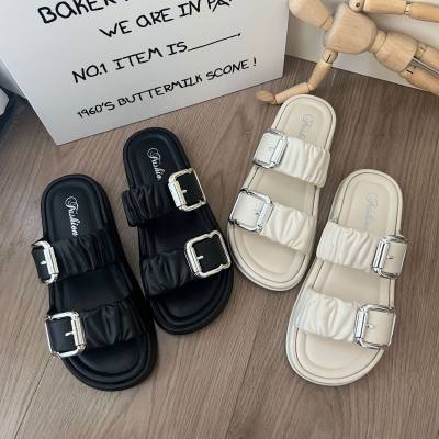 Thick-soled slippers, Korean style casual women's buckle trendy lazy beach half-slip Roman matching skirt summer new style