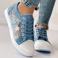 Summer Korean new style women's hollow denim mesh shoes flat casual shoes breathable cloth shoes student mesh shoes  Sky Blue