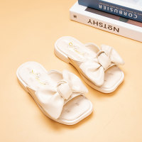 Bow-knot decorated slip-on slippers, breathable, comfortable, wear-resistant and non-slip slippers  Beige