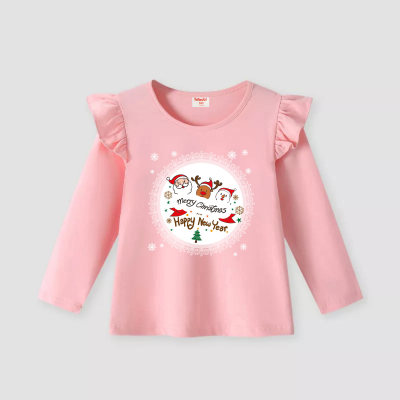 Camiseta de manga comprida estampada com letras florais de natal infantil