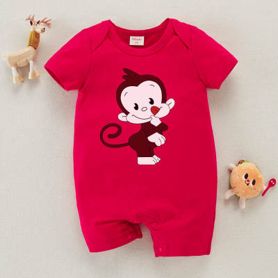 Baby Cute Monkey Print Short Sleeve Cotton Bodysuit