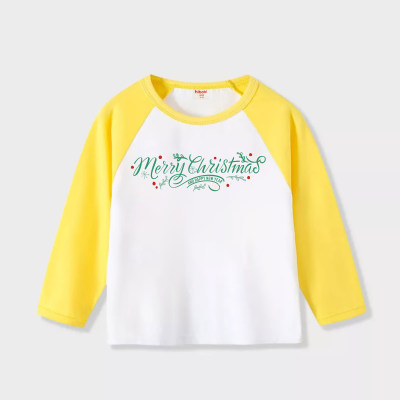 Toddler Christmas Floral Letter Printed Color Block Long Sleeve T-Shirt
