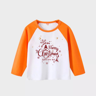 Toddler Christmas Floral Letter Printed Color Block Long Sleeve T-Shirt