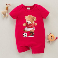 hibobi Boy Baby Bear Football Print Short Sleeve Bodysuit  Red