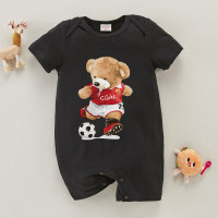 hibobi Boy Baby Bear Football Print Short Sleeve Bodysuit  Black