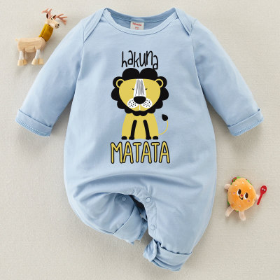 Baby Boy Letter and Lion Printed Long-sleeved Long-leg Romper