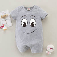hibobi Baby Cute Cartoon Print Pure Cotton Short Sleeve Bodysuit  Gray