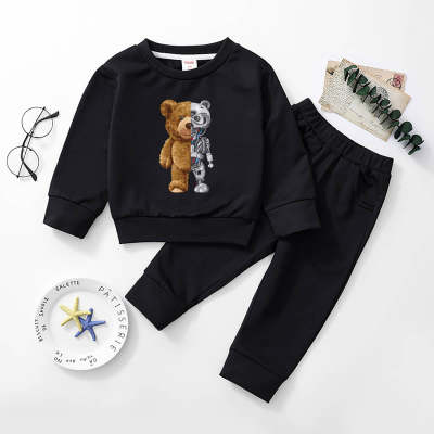 2-piece Kid Boy Bear Printed Sweatshirt & Solid Color Pants