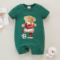 hibobi Boy Baby Bear Football Print Short Sleeve Bodysuit  Deep Green
