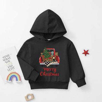 Toddler Christmas Cartoon Letter Printed Hooded Pullover Sweater