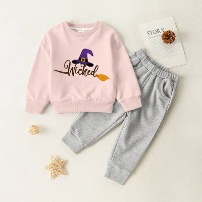 Suéter y pantalones estampados con letras de dibujos animados para niños pequeños