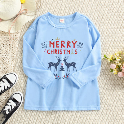 Toddler Christmas Floral Letter Printed Long Sleeve T-Shirt