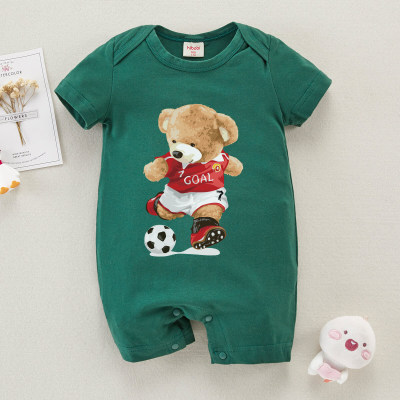 hibobi Boy Baby Bear Football Print Short Sleeve Bodysuit