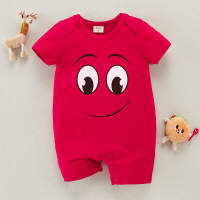hibobi Baby Cute Cartoon Print Pure Cotton Short Sleeve Bodysuit  Red