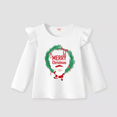 T-shirt à manches longues imprimé lettre florale de Noël pour tout-petit