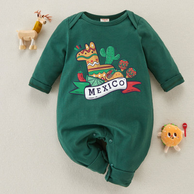 Mono de manga larga con estampado de cactus y letras de bebé