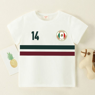 Toddler World Cup Number Printed Stripes Short Sleeve T-Shirt