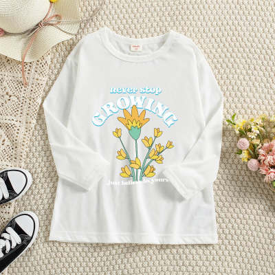Kid Girl Floral and Letter Printed Long Sleeve T-shirt
