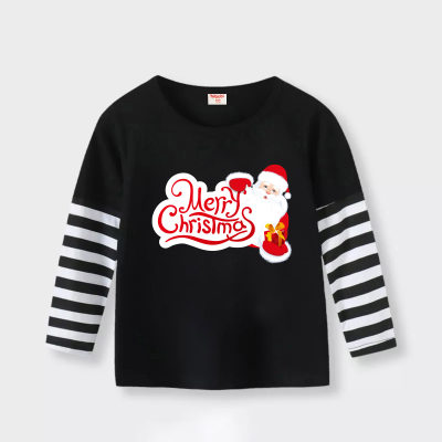 Camiseta de manga longa com letras de Natal impressas com listras coloridas