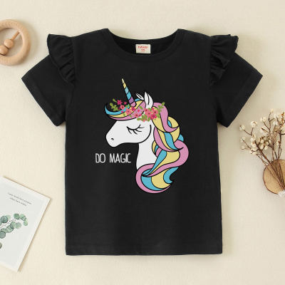 hibobi Girl Baby Colourful Unicorn Fly Sleeve T-shirt