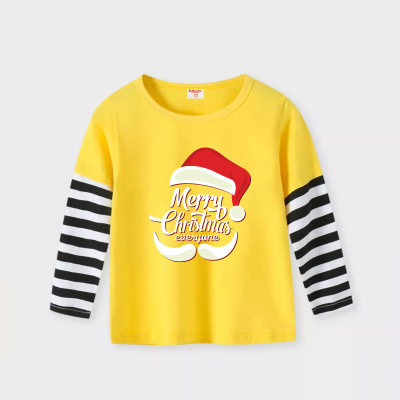 Toddler Christmas Letter Printed Stripes Color Block Long Sleeve T-Shirt