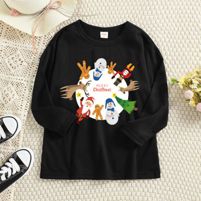 Camiseta de manga comprida estampada com desenhos animados de Natal infantil