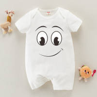 hibobi Baby Cute Cartoon Print Pure Cotton Short Sleeve Bodysuit  White