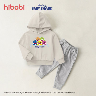 hibobi x Baby Shark Toddler Solid Cartoon Printed Hoodie & Pants