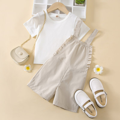 Toddler Girl Casual Solid Color Fungus T-shirt & Overalls