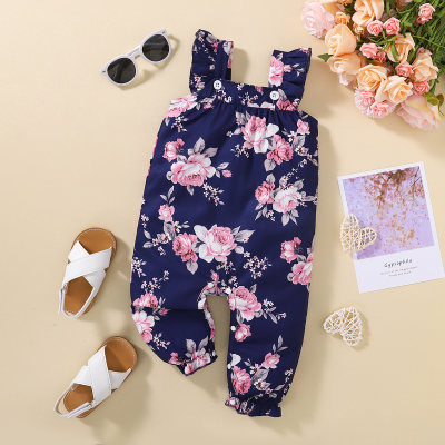 Baby Girl Ruffle-sleeve Floral Print  Jumpsuit