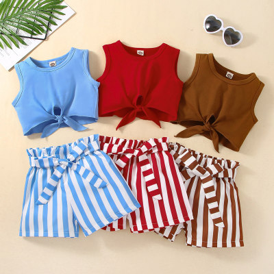Toddler Girls Stripes Solid Color-block Top & Shorts