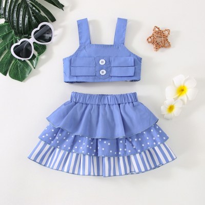 Baby Girl Sling Bowknot Top And Layered skirt