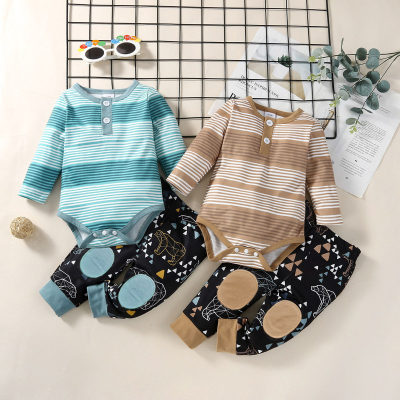 Baby Stripes Long Sleeve Triangle Romper With Pants
