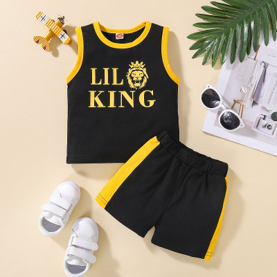 Baby Boy  Letter Vest Top And Patchwork Shorts